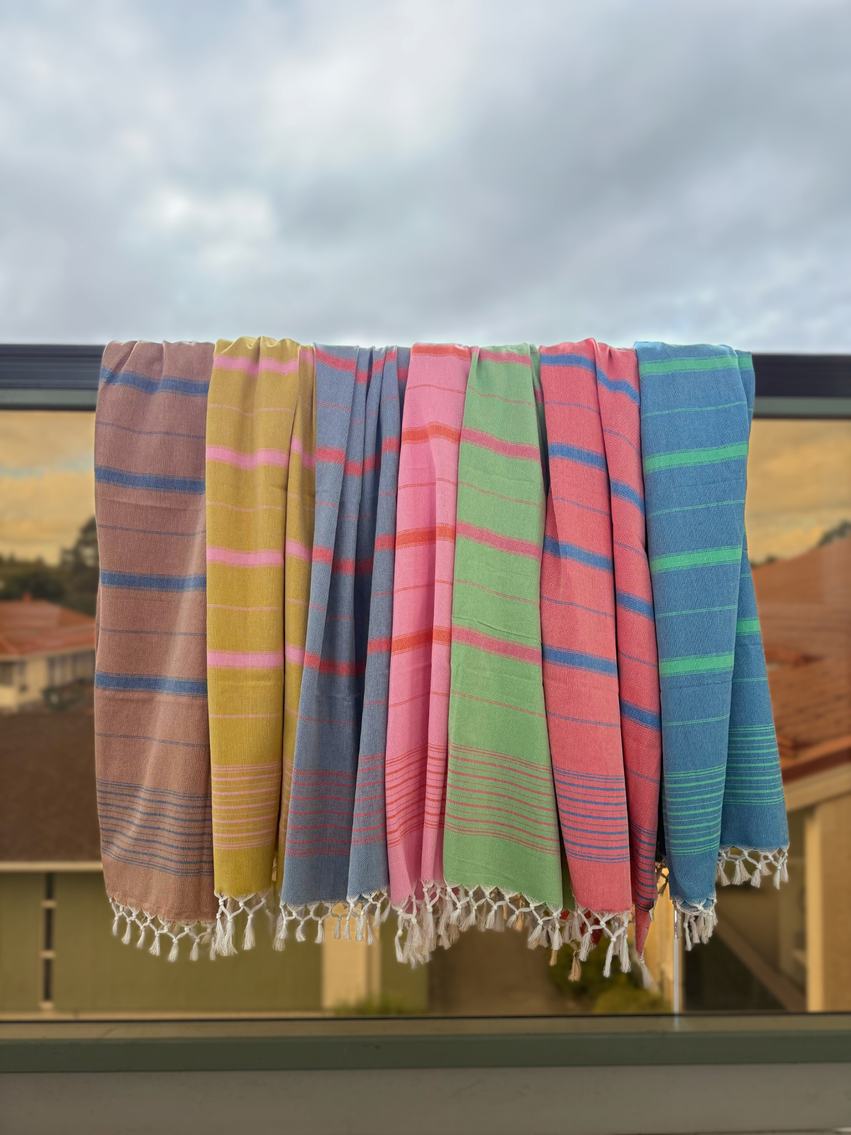Hamam pyyhe Raita farkunsininen-koralli puuvilla 100x170cm