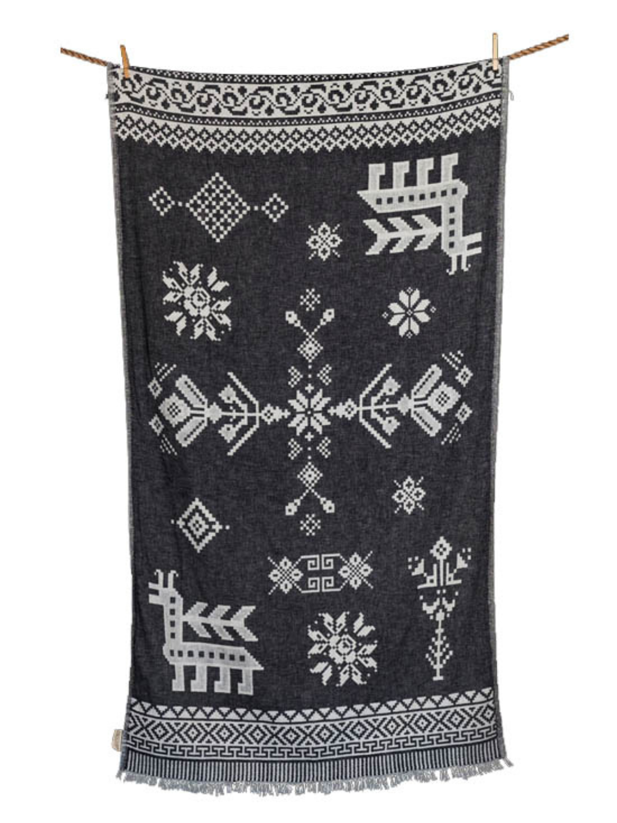 Kreikkalainen pyyhe Ornamentti musta puuvilla 90x180cm