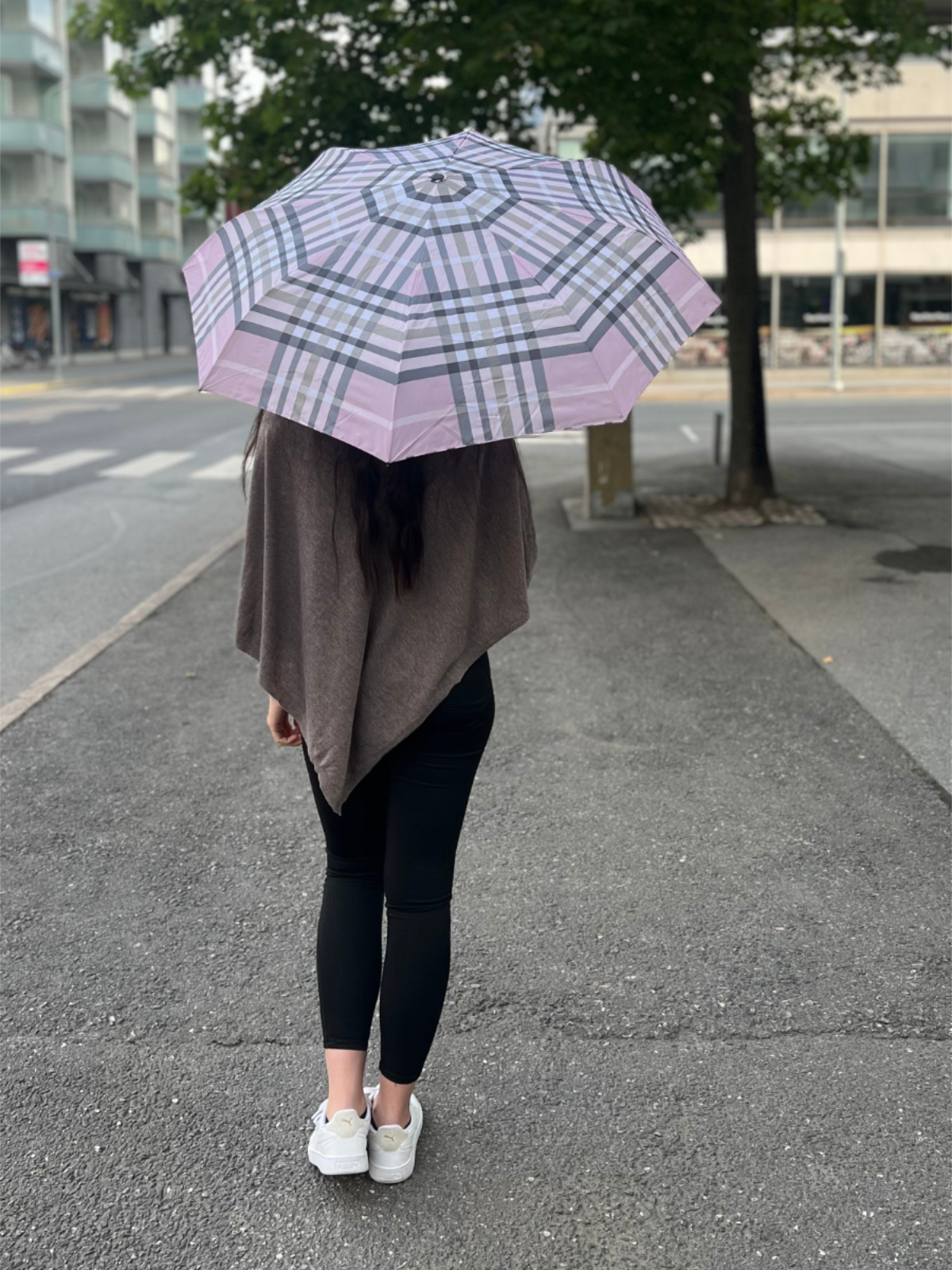 Sateenvarjo kokoontaitettava rosa ruudullinen, Lasessor