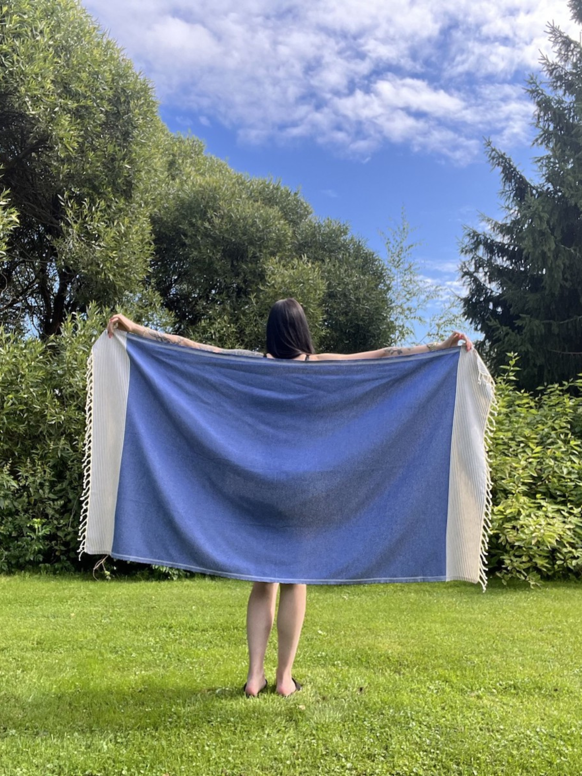 Kreikkalainen pyyhe Timantti sininen puuvilla 95x180cm